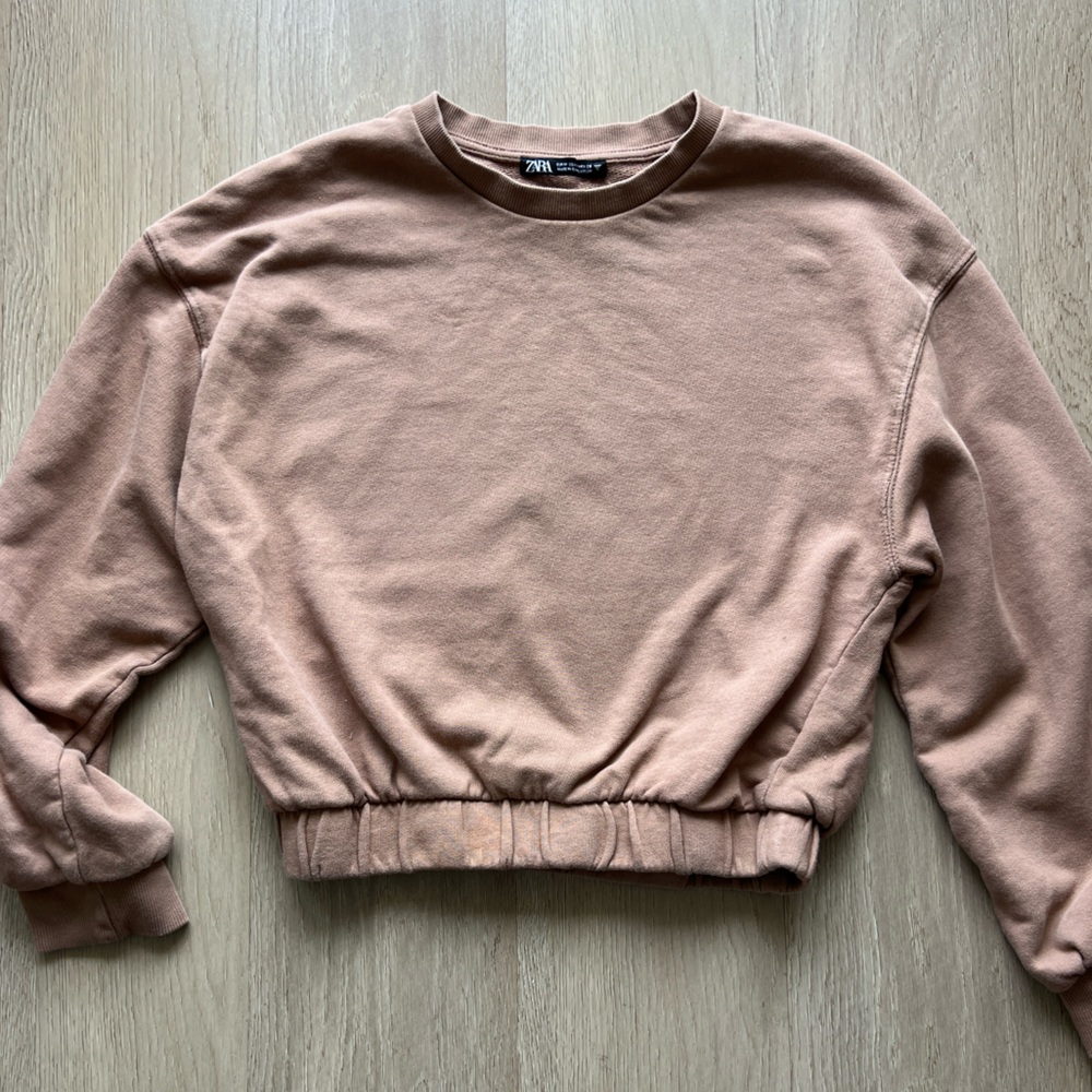 Zara Cropped Tan Brown Sweatshirt